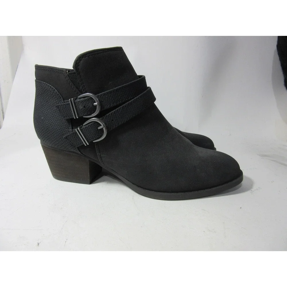 LifeStride Blaire Ankle Booties Women 7.5M Black Excellent Double Buckle Straps